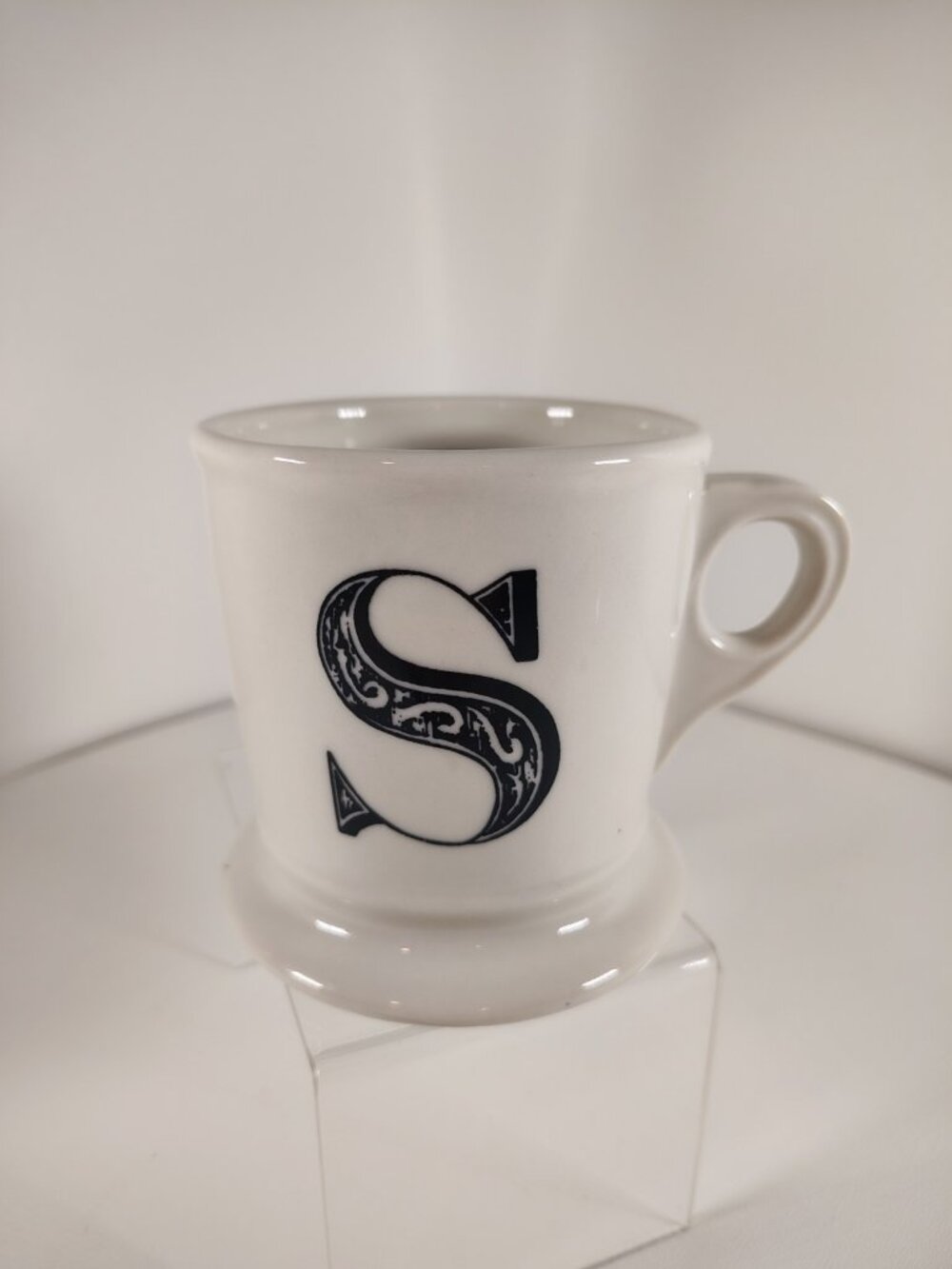 Anthropologie Mug MONOGRAM - S 14oz White Shaving Style Mug Black Letter Initial